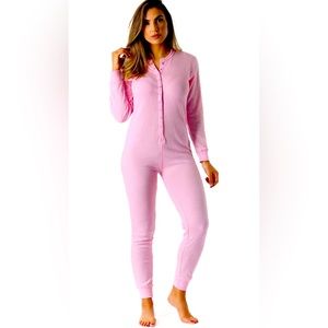 Womens waffle print thermal Henley onesie intimo suit